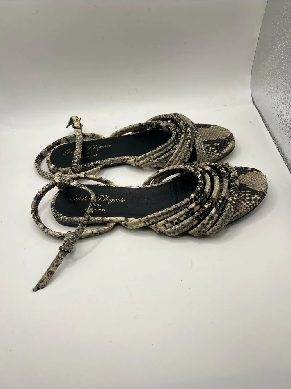 Robert Clergerie Snake-Print Braided Ankle-Strap Sandals - Black & Cream